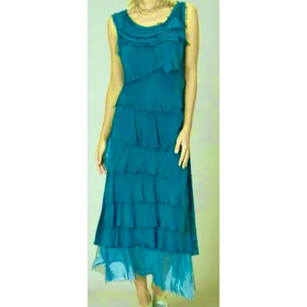 Y2K NWT Ilenia M Silk Dress S Italy Teal Fairy Whimsigoth Whimsy Goth Sz S
